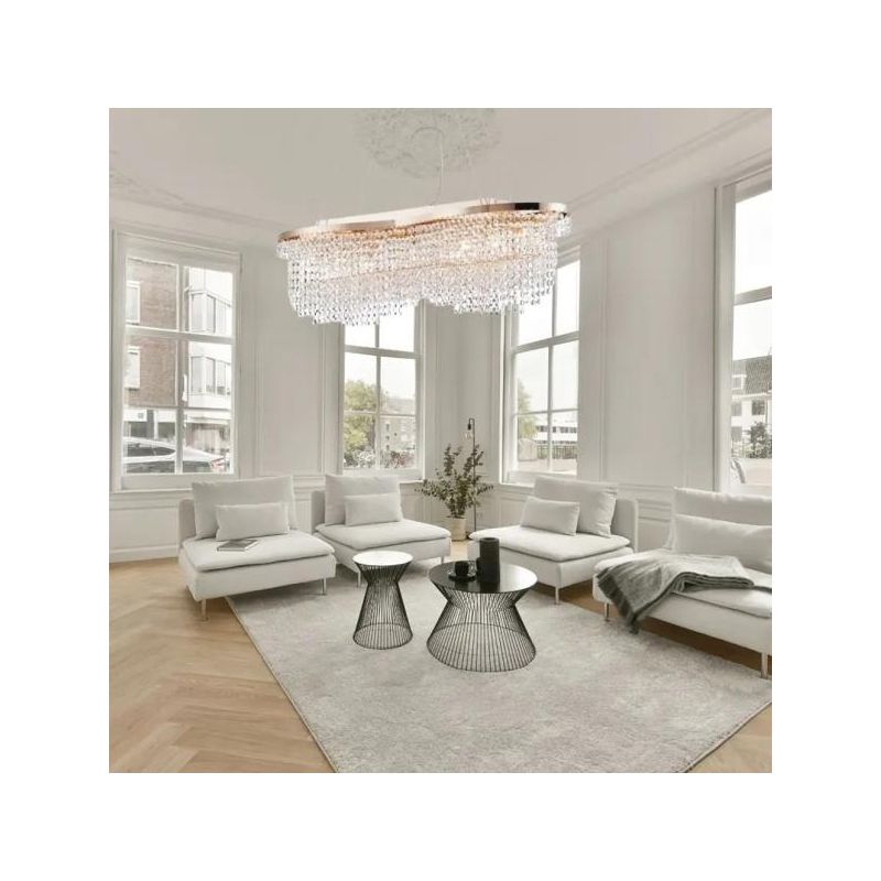 TOILS LAMPADARIO A SOSPENSIONE IN CRISTALLO E METALLO ORO LARGHEZZA CM 93 LAMPADINE 7XE14 CLASSICO