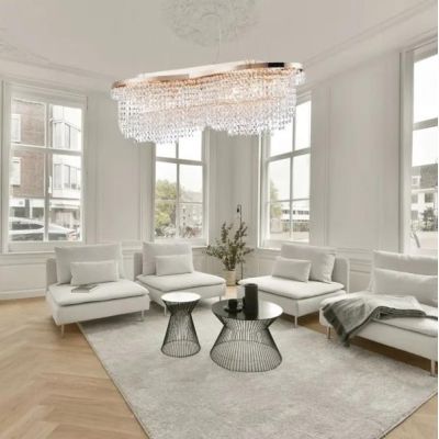 TOILS LAMPADARIO A SOSPENSIONE IN CRISTALLO E METALLO ORO LARGHEZZA CM 93 LAMPADINE 7XE14 CLASSICO