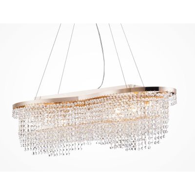 TOILS LAMPADARIO A SOSPENSIONE IN CRISTALLO E METALLO ORO LARGHEZZA CM 93 LAMPADINE 7XE14 CLASSICO