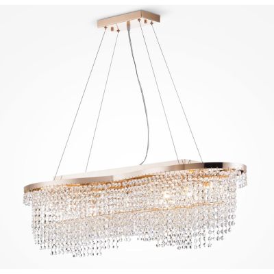 TOILS LAMPADARIO A SOSPENSIONE IN CRISTALLO E METALLO ORO LARGHEZZA CM 93 LAMPADINE 7XE14 CLASSICO