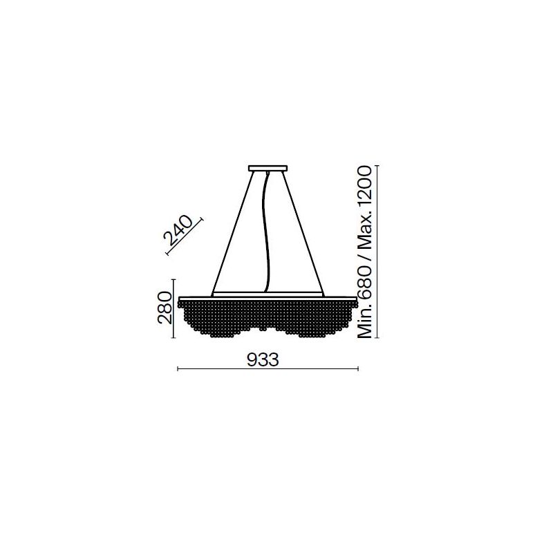 TOILS LAMPADARIO A SOSPENSIONE IN CRISTALLO E METALLO ORO LARGHEZZA CM 93 LAMPADINE 7XE14 CLASSICO