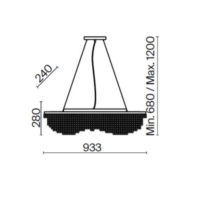 TOILS LAMPADARIO A SOSPENSIONE IN CRISTALLO E METALLO ORO LARGHEZZA CM 93 LAMPADINE 7XE14 CLASSICO