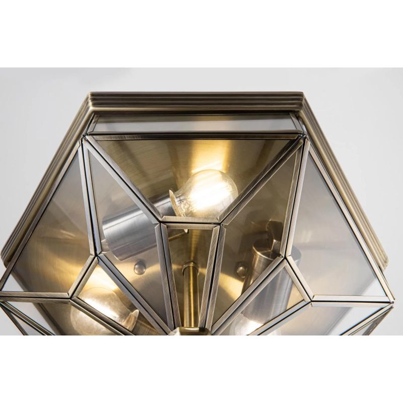 ZEIL PLAFONIERA ESAGONALE CLASSICA IN METALLO BRONZOE VETRO TRASPARENTE LAMPADINE 3XE27