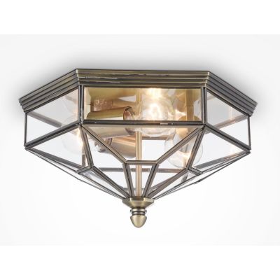ZEIL PLAFONIERA ESAGONALE CLASSICA IN METALLO BRONZOE VETRO TRASPARENTE LAMPADINE 3XE27