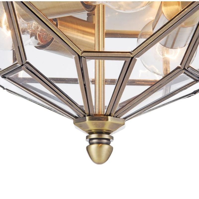 ZEIL PLAFONIERA ESAGONALE CLASSICA IN METALLO BRONZOE VETRO TRASPARENTE LAMPADINE 3XE27