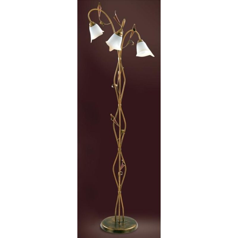 MARZIA PIANTANA 3 LUCI CLASSICA IN METALLO AVORIO O RUGGINE CON DIFFUSORI IN VETRO A SCAVO Padana Lampadari - Cristalensi Shop O