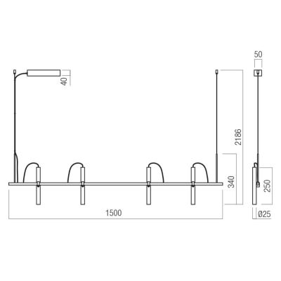 PRAXI SOSPENSIONE 4 LUCI CON DIFFUSORI ORIENTABILI IN METALLO 3 COLORI LED 28.5W LUCE 2700K-3000K
