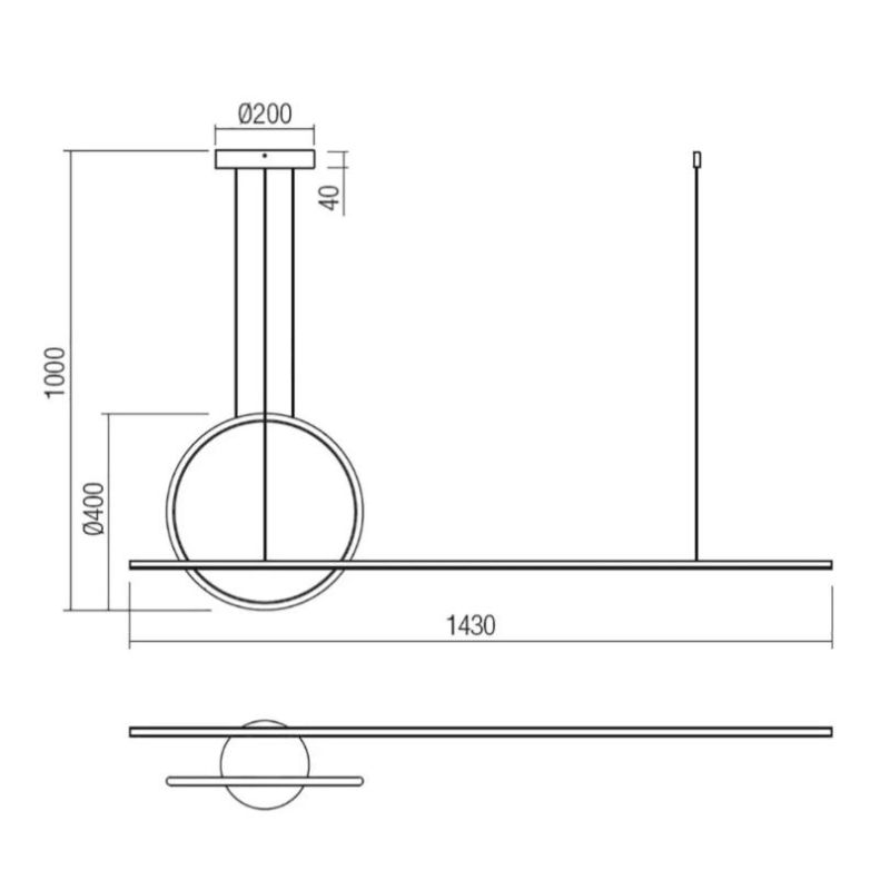 GIOTTO SOSPENSIONE MODERNA L143 CM IN ALLUMINIO BIANCO O NERO LED 46W LUCE 3000K-4000K