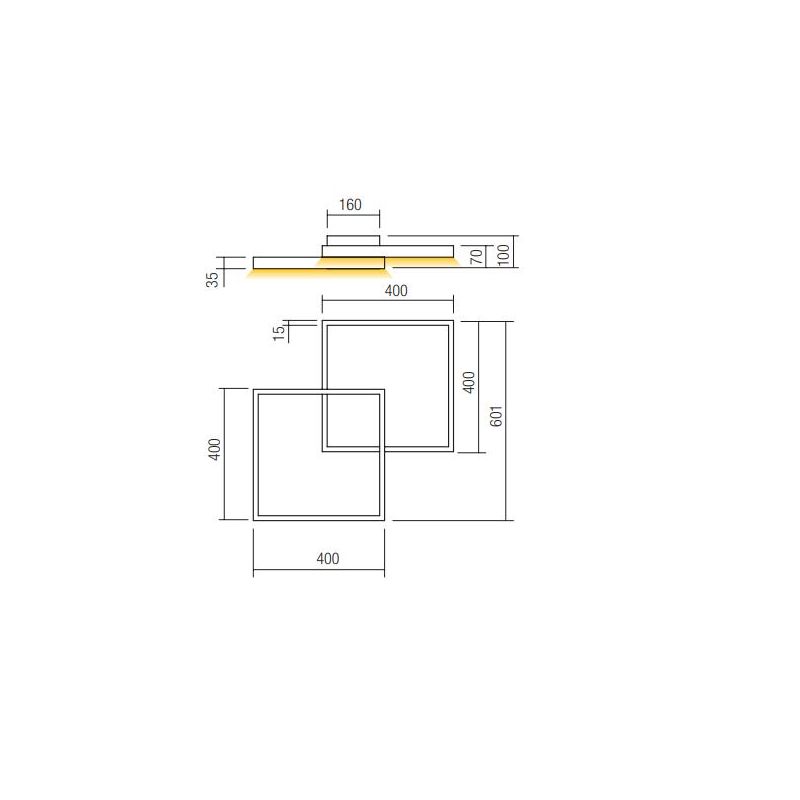 FEBE PLAFONIERA MODERNA 2 QUADRATI LED 62W LUCE 3000K-4000K ALLUMINIO 3 COLORI