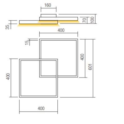 FEBE PLAFONIERA MODERNA 2 QUADRATI LED 62W LUCE 3000K-4000K ALLUMINIO 3 COLORI