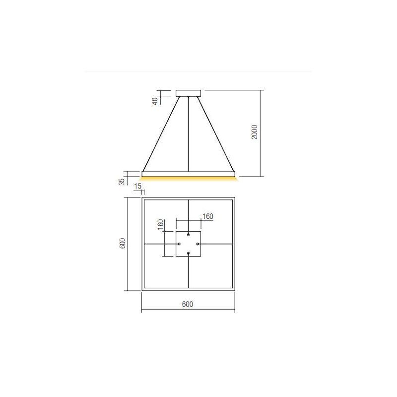 FEBE SOSPENSIONE MODERNA QUADRATA CM 60X60 LED 40W LUCE 3000K-4000K ALLUMINIO 3 COLORI