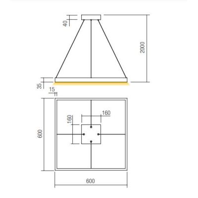 FEBE SOSPENSIONE MODERNA QUADRATA CM 60X60 LED 40W LUCE 3000K-4000K ALLUMINIO 3 COLORI
