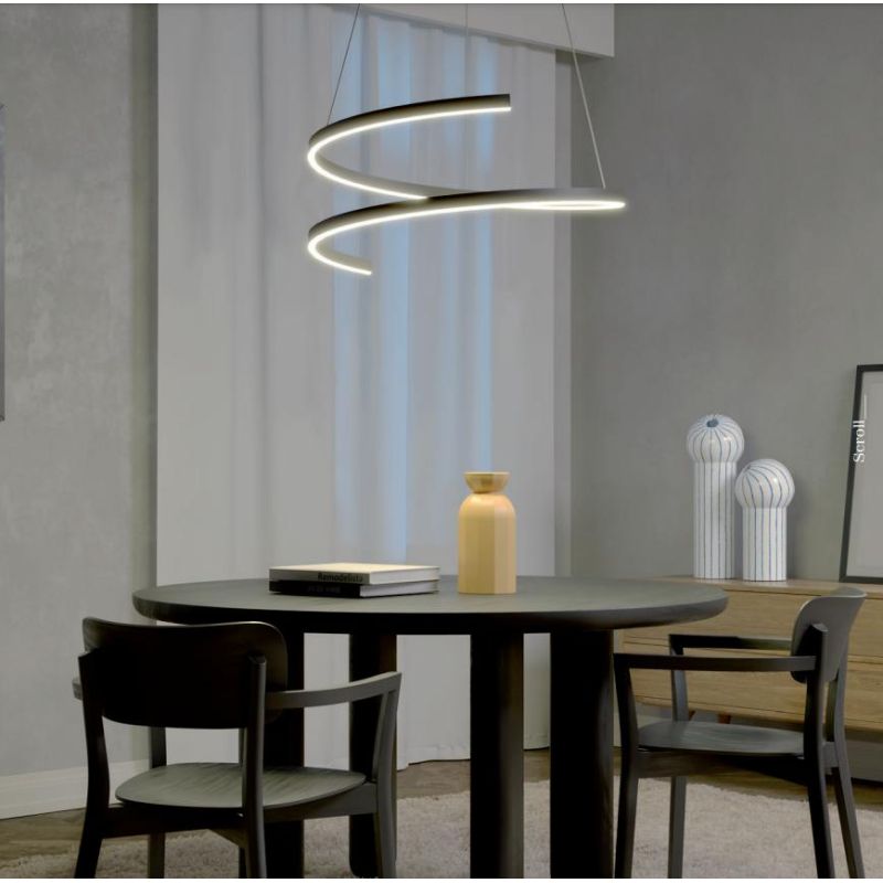 SCROLL SOSPENSIONE SINUOSA 2 MISURE A LED LUCE CCT 3000K-4000K-6000K ALLUMINIO 3 COLORI MODERNA