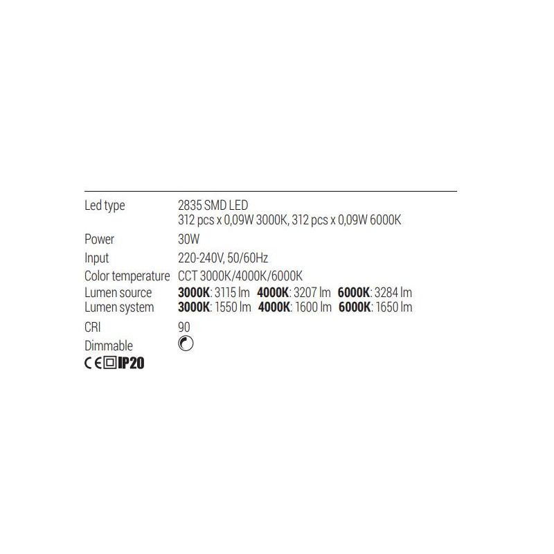 SCROLL PIANTANA SINUOSA A LED 30W LUCE CCT 3000K-4000K-6000K ALLUMINIO 3 COLORI MODERNA