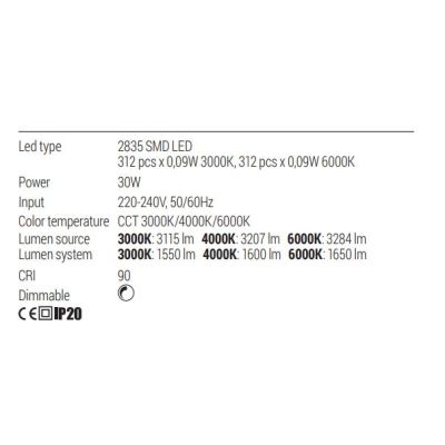 SCROLL PIANTANA SINUOSA A LED 30W LUCE CCT 3000K-4000K-6000K ALLUMINIO 3 COLORI MODERNA