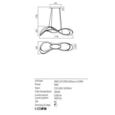 TEMPEST SOSPENSIONE SINUOSA LED 58W LUCE 3000K DIMMERABILE ALLUMINIO 3 COLORI ORIGINALE E MODERNA