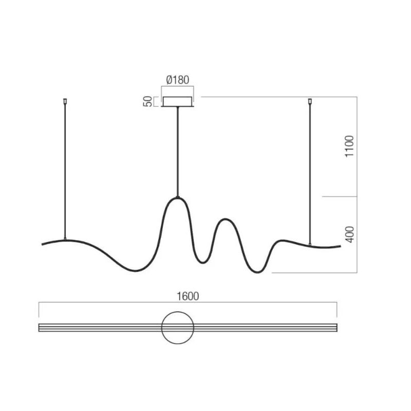 IMPULS SOSPENSIONE ULTRAMODERNA LED 34W LUCE 3000K DIMMERABILE ALLUMINIO 3 COLORI LARGHEZZA CM 160