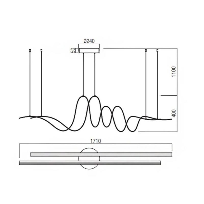 IMPULS SOSPENSIONE ULTRAMODERNA LED 68W LUCE 3000K DIMMERABILE ALLUMINIO 3 COLORI LARGHEZZA CM 170