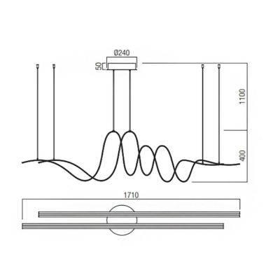 IMPULS SOSPENSIONE ULTRAMODERNA LED 68W LUCE 3000K DIMMERABILE ALLUMINIO 3 COLORI LARGHEZZA CM 170