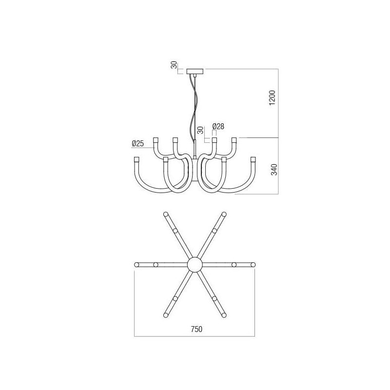LUXOR LAMPADARIO A BRACCI LED INTEGRATO LUCE 3000K ALLUMINIO 4 COLORI DESIGN MODERNO