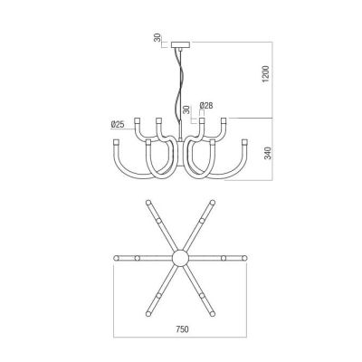 LUXOR LAMPADARIO A BRACCI LED INTEGRATO LUCE 3000K ALLUMINIO 4 COLORI DESIGN MODERNO