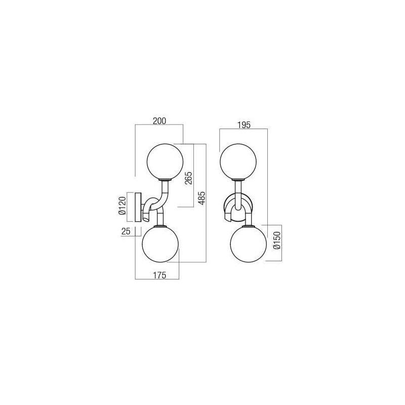CONFUSIO APPLIQUE 2 LUCI METALLO ORO O NERO LAMPADINE ATTACCO E14 DESIGN MODERNO