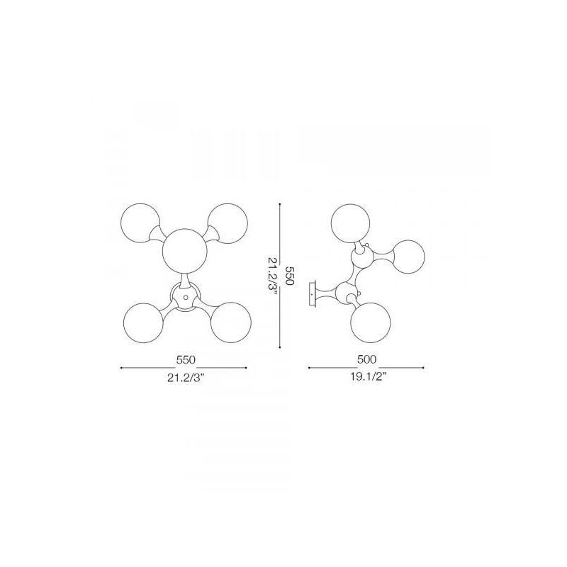 PLAFONIERA DESIGN MODERNO IN METALLO CROMATO O IN OTTONE CON 5 SFERE IN VETRO BIANCO SOFFIATO CRISTALENSI - Cristalensi Shop Onl