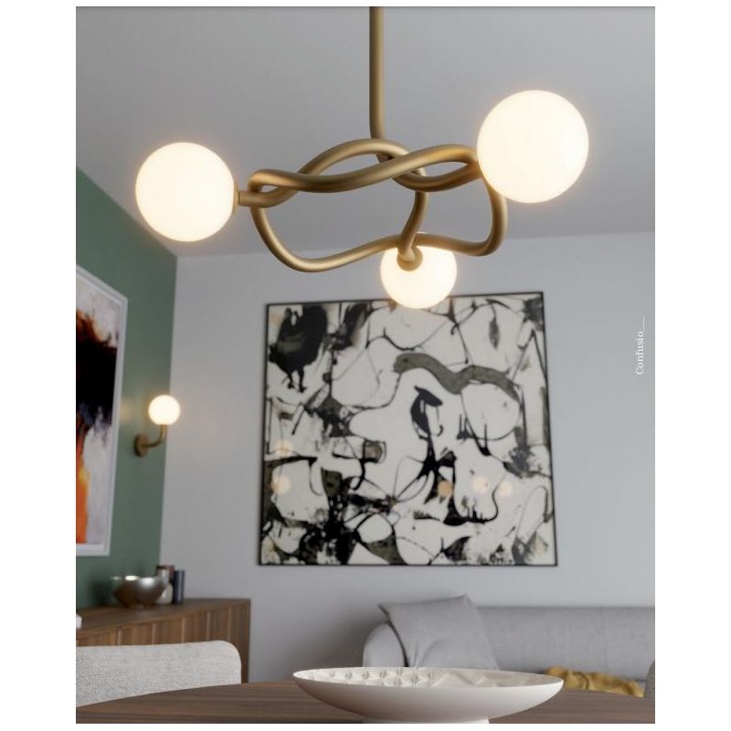CONFUSIO LAMPADARIO 3 OPPURE 5 LUCI IN METALLO ORO O NERO LAMPADINE ATTACCO E14 DESIGN MODERNO