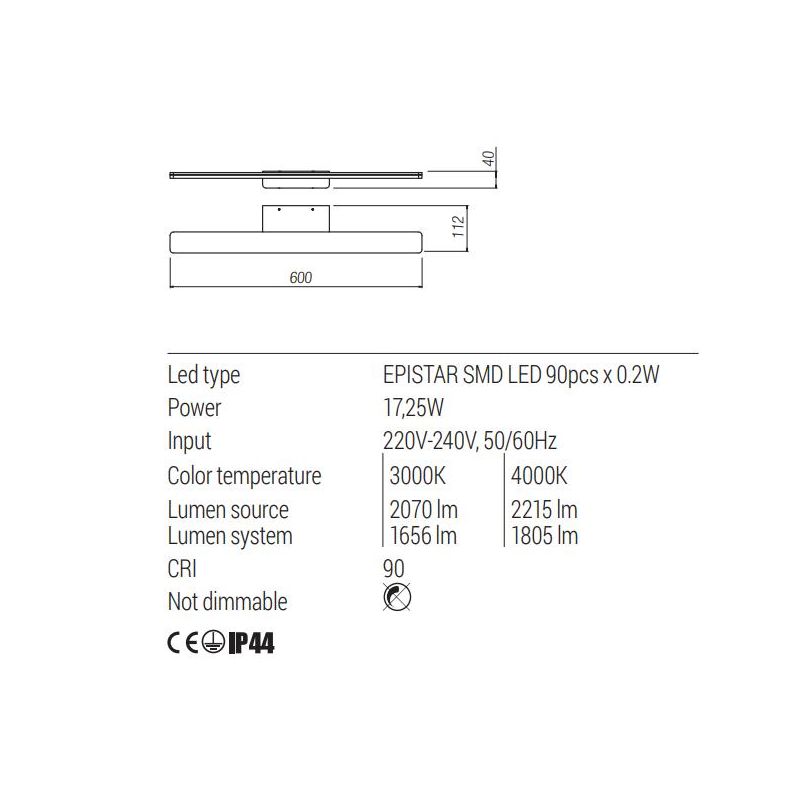 BARRIO LAMPADA DA SPECCHIO CM 120-CM90-CM60 LED IP44 BIANCA O NERA LUCE 3000K O 4000K MODERNA