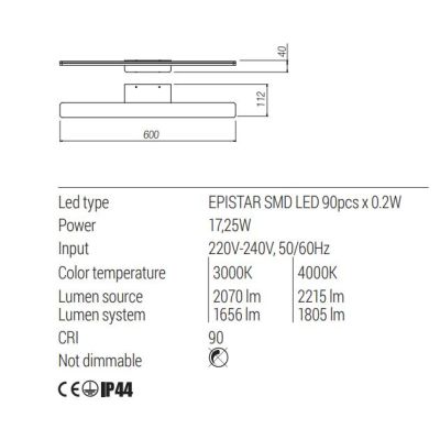 BARRIO LAMPADA DA SPECCHIO CM 120-CM90-CM60 LED IP44 BIANCA O NERA LUCE 3000K O 4000K MODERNA