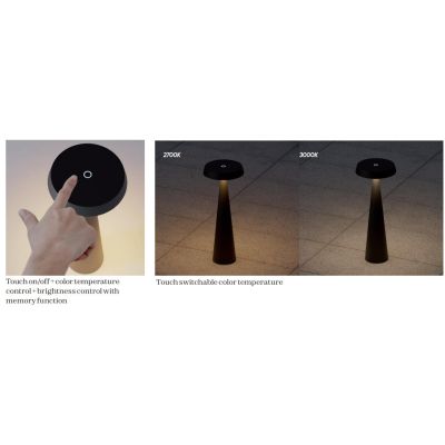 TAO LAMPADA DA TAVOLO IP65 BATTERIA RICARICABILE LED 2.5W LUCE 2700K-3000K DIMMERABILE TOUCH 6 COLORI