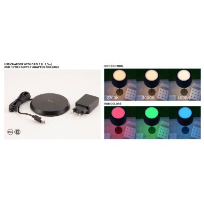 TESEO LAMPADA DA TERRA BIANCA,NERA O VERDE IP65 BATTERIA RICARICABILE LED 10W + RGB LUCE DIMMERABILE E TOUCH