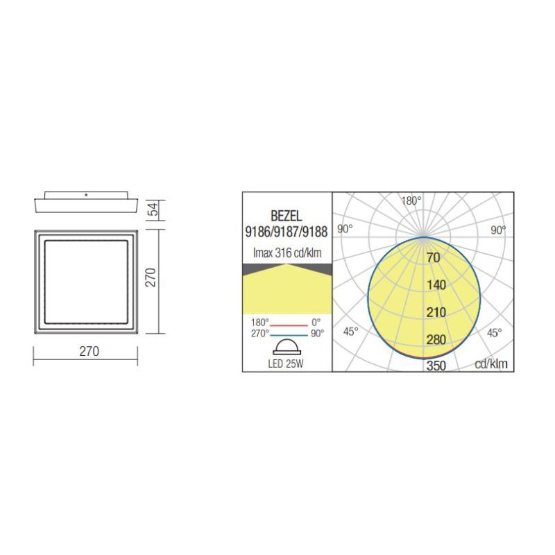 BEZEL PLAFONIERA QUADRATA 2 MISURE IP54 LED CON LUCE 3000K ANTRACITE,BIANCA E MARRONE MODERNA