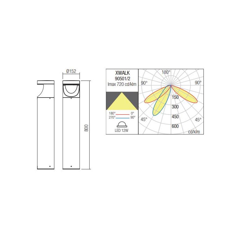 XWALK PALO DA GIARDINO H80 CM ANTRACITE O CORTEN IP65 LED 12W LUCE 2700K-3000K DESIGN MODERNO