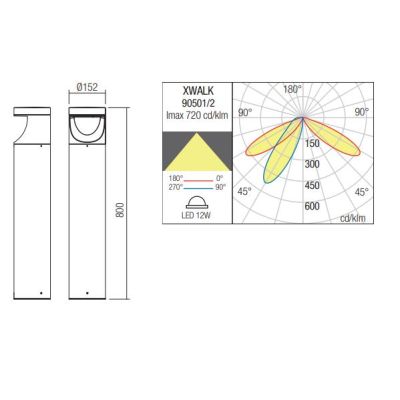 XWALK PALO DA GIARDINO H80 CM ANTRACITE O CORTEN IP65 LED 12W LUCE 2700K-3000K DESIGN MODERNO