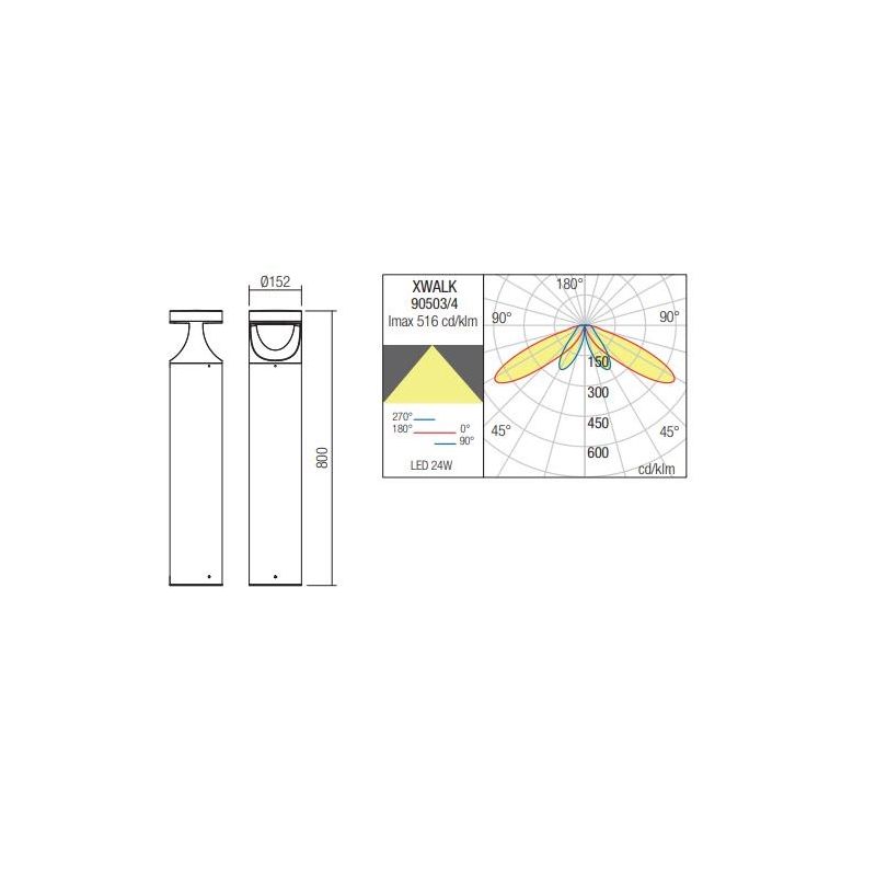XWALK PALO DA GIARDINO H80 CM ANTRACITE O CORTEN IP65 LED 24W LUCE 2700K-3000K DESIGN MODERNO