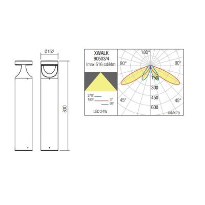 XWALK PALO DA GIARDINO H80 CM ANTRACITE O CORTEN IP65 LED 24W LUCE 2700K-3000K DESIGN MODERNO