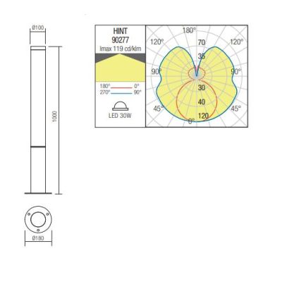 HINT LAMPIONE DA GIARDINO H100 E H200 CM ANTRACITE IP54 LED 30W E 100W LUCE 3000K MODERNO