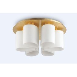 PLAFONIERA MODERNA 6 LUCI IN VETRO SOFFIATO BIANCO RIGATO CON METALLO RIFINITO FOGLIA ORO CRISTALENSI - Cristalensi Shop Online 2