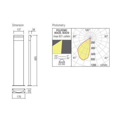 POLIFEMO PALO DA GIARDINO H70 CM ANTRACITE O MARRONE LED 8W LUCE 2700K-3000K IP65 ANTI SALSEDINE