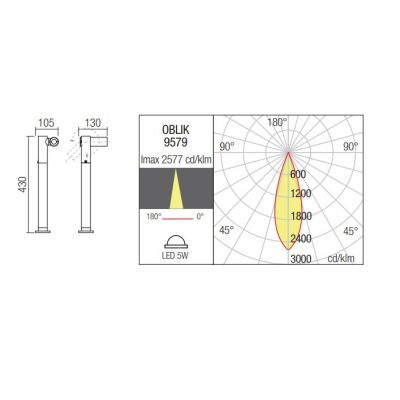 OBLIK LAMPADA DA ESTERNO IP65 ANTRACITE DA PARETE O DA TERRA LED 5W LUCE 3000K H43 CM