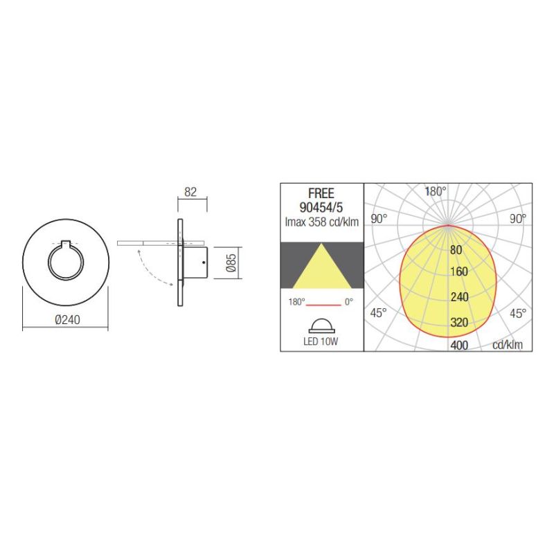 FREE APPLIQUE ORIENTABILE ROTONDA LED 10W LUCE 3000K IP54 ALLUMINIO ANTRACITE DESIGN MODERNO