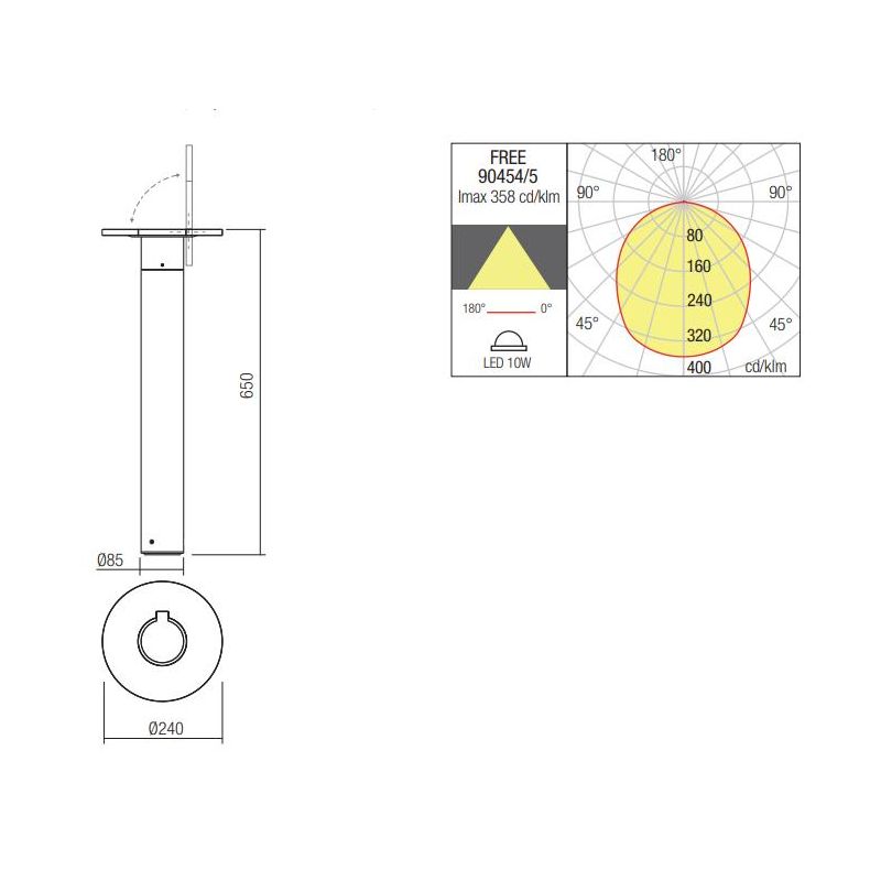 FREE PALETTO ORIENTABILE DA ESTERNO LED 10W LUCE 3000K IP54 ALLUMINIO ANTRACITE DESIGN MODERNO
