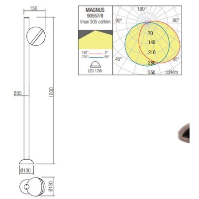 MAGNUS PALO DA GIARDINO AD 1 LUCE ALLUMINIO ANTRACITE O CORTEN IP54 H103 CM DESIGN MODERNO