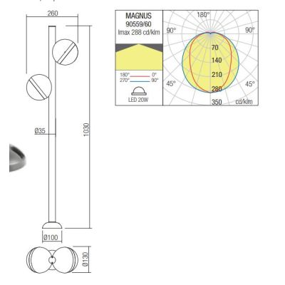 MAGNUS PALO DA GIARDINO A 2 LUCI ALLUMINIO ANTRACITE O CORTEN IP54 H103 CM DESIGN MODERNO