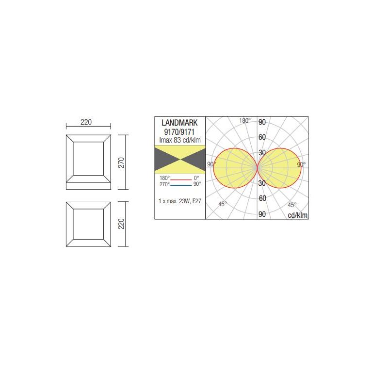 LANDMARK LAMPIONCINO H27 CM DA ESTERNO IP54 QUADRATO ANTRACITE E MARRONE MODERNO