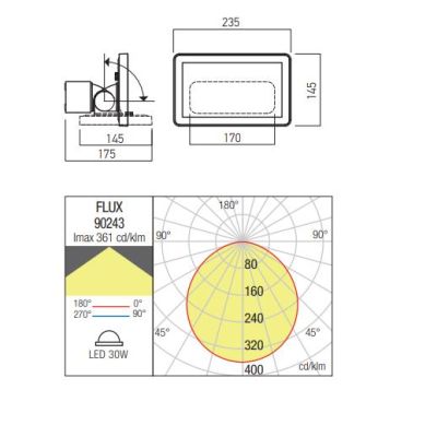 FLUX PROIETTORE DA ESTERNO IP65 ALLUMINIO ANTRACITE 2 MISURE LED INTEGRATO LUCE 3000K