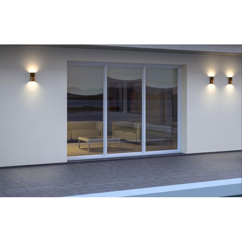 TRON APPLIQUE DA ESTERNO IP65 ANTRACITE O RAME BIEMISSIONE LUCE ANTI CORROSIONE MODERNA