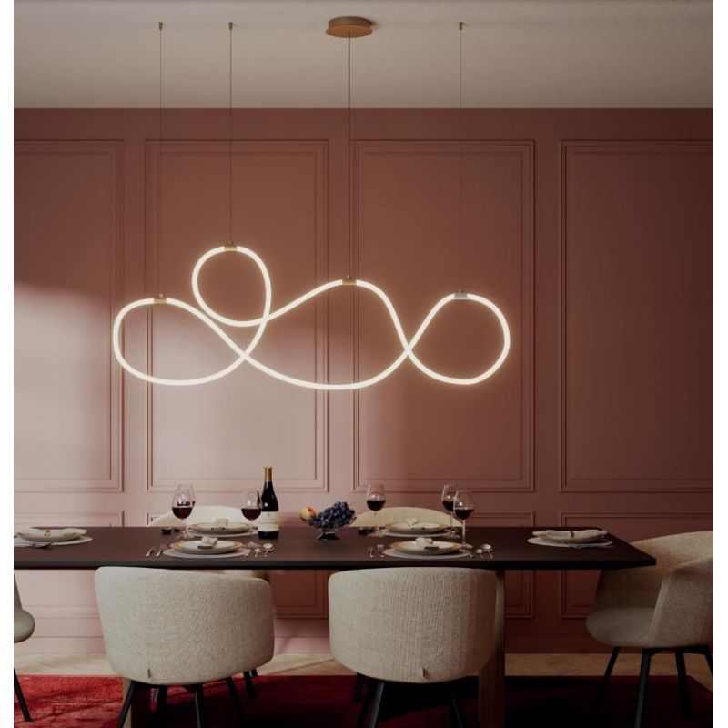 HENK SOSPENSIONE MODERNA SINUOSA NERA O ORO LED 54W LUCE 3000K DIMMERABILE