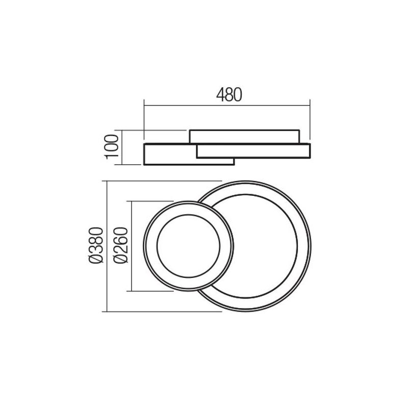 COMBI PLAFONIERA DUE CERCHI ORO,BIANCO O NERO LED 40W CCT DIMMERABILE LARGHEZZA CM 48 MODERNA